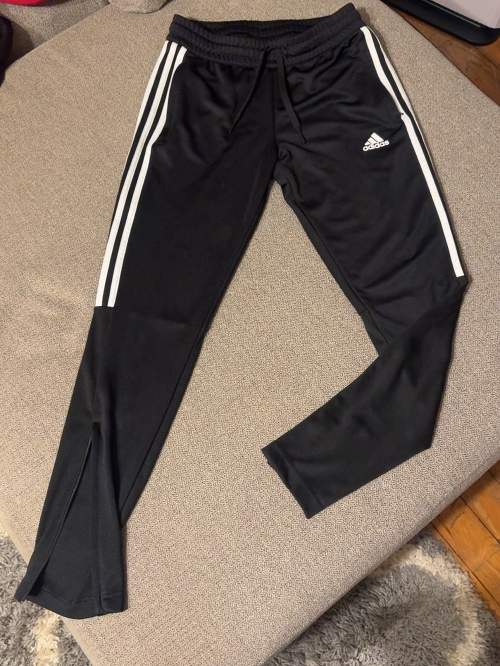 adidas Black Track Joggers with White Side Stripes